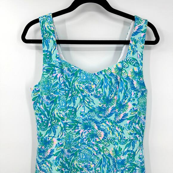 Lilly Pulitzer Del Rey Dress M Coral of the Story Blue Green Pink Preppy 012036 - Picture 2 of 8